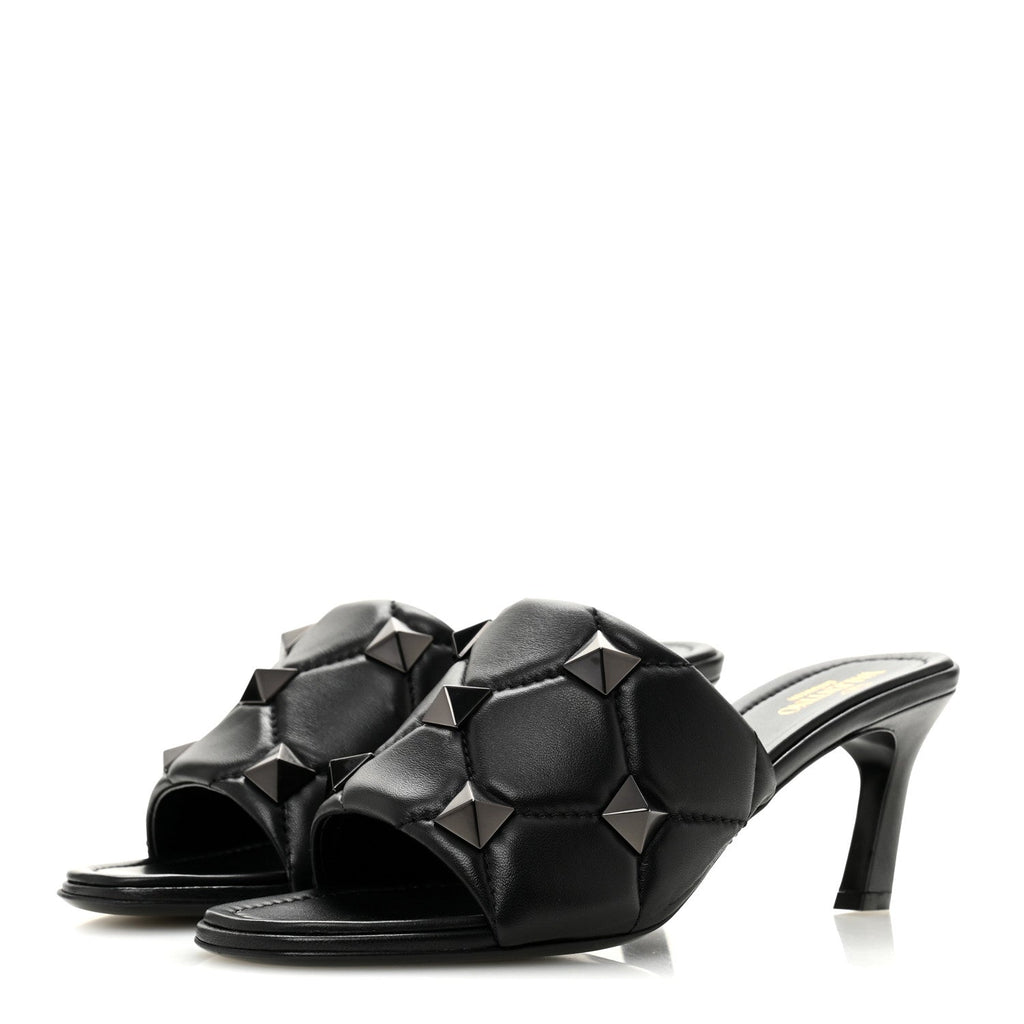 Nappa Quilted Monochrome Roman Stud 65mm Slide Sandals 39.5 Black