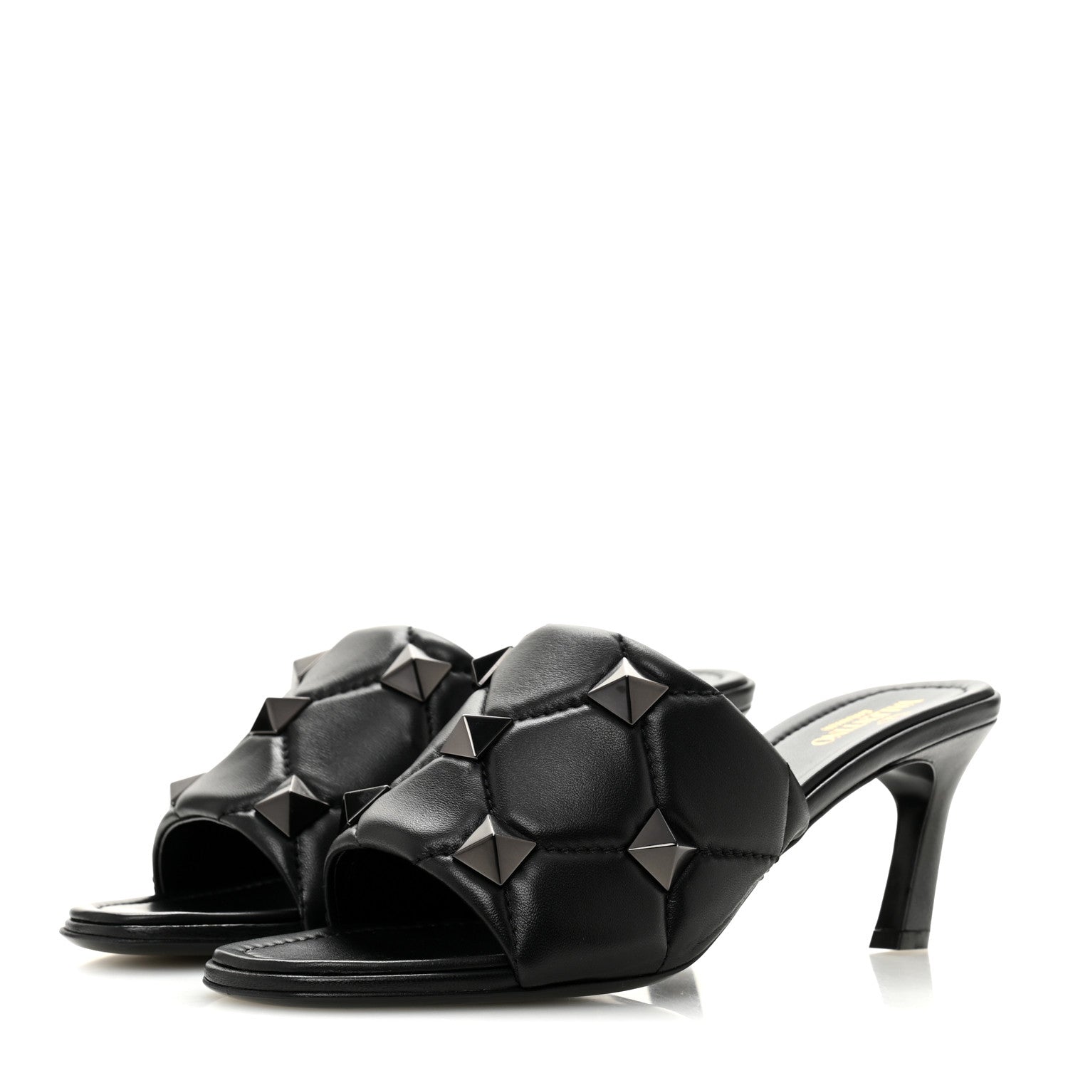 Nappa Quilted Monochrome Roman Stud 65mm Slide Sandals 39.5 Black