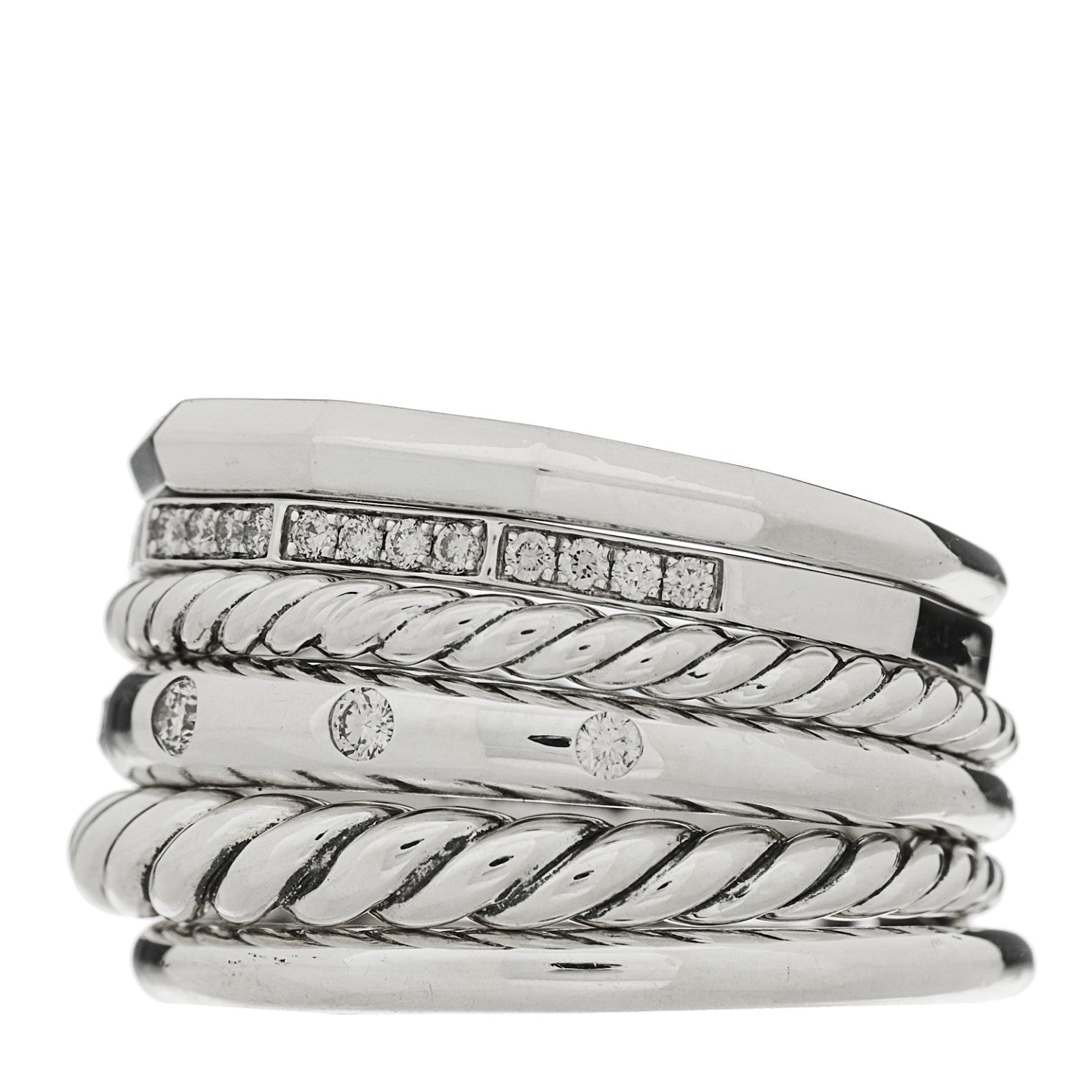 Sterling Silver Diamond 16mm Stax Wide Stacked Ring 56 7.5