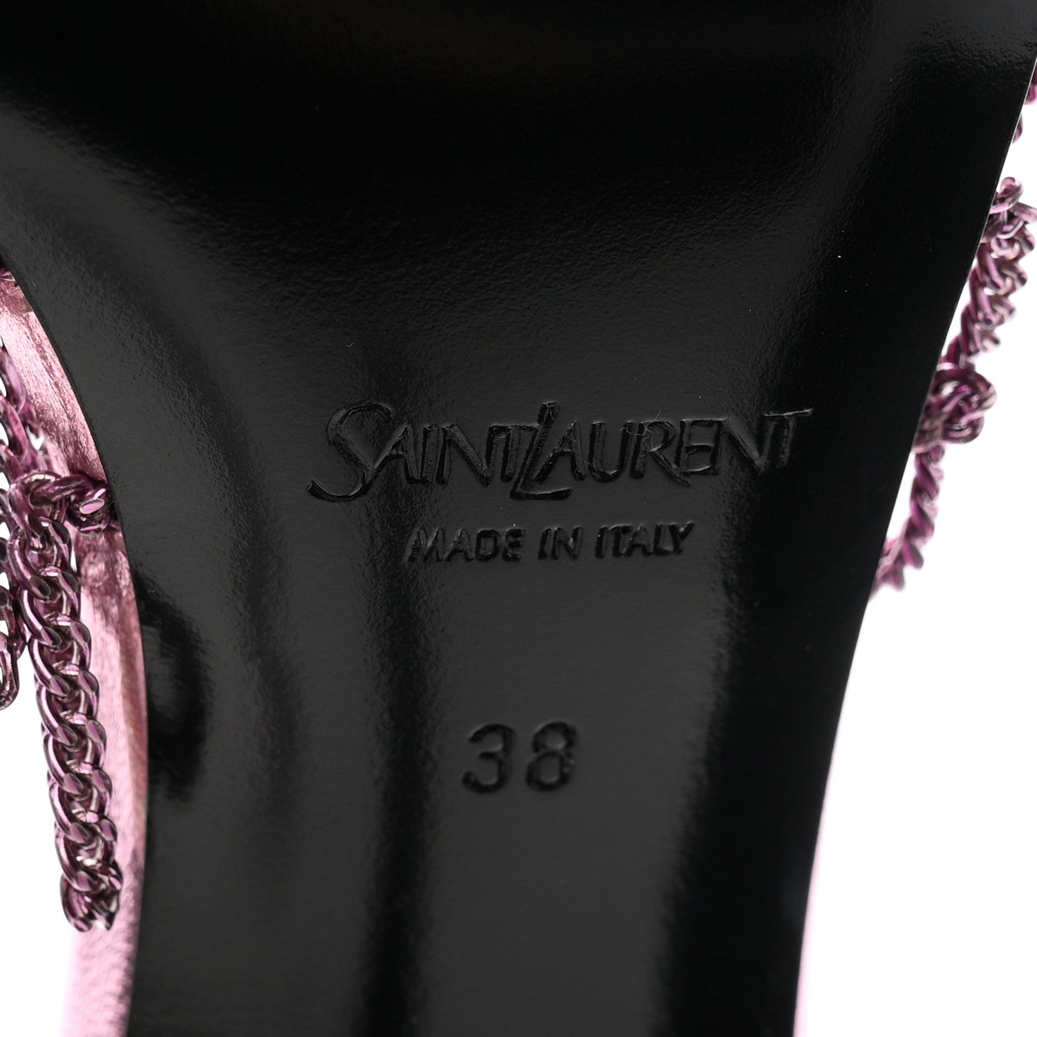 Metallic Lambskin Chain Babylone 90 Ankle Strap Sandals 38 Bubblegum