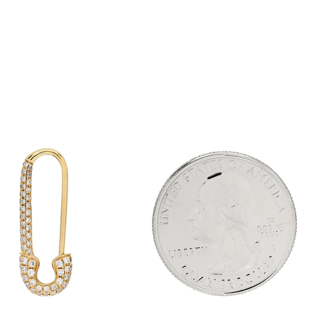 18K Yellow Gold Diamond Safety Pin Earring