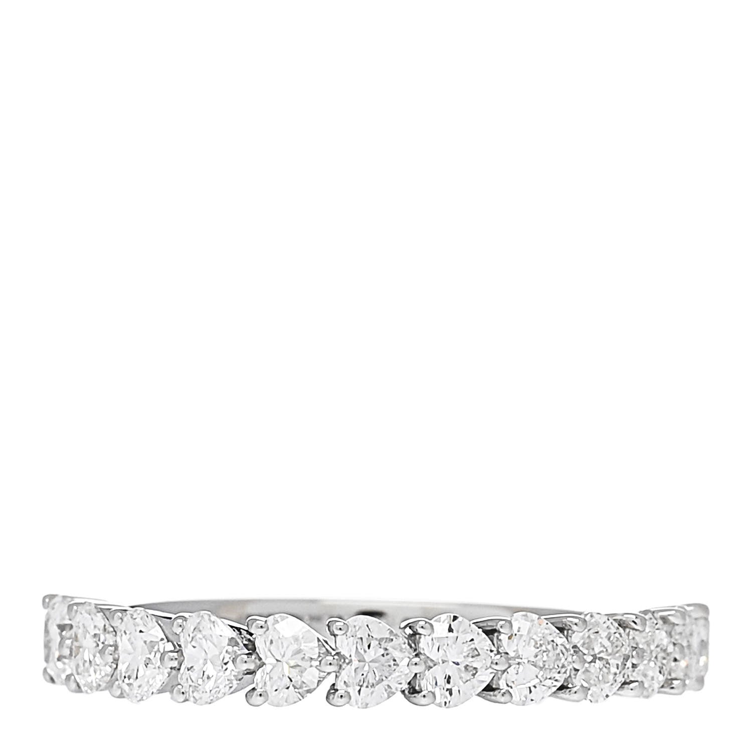 18K White Gold Diamond 1.00ct Heart Cut Half Eternity Band Ring 53 6.25