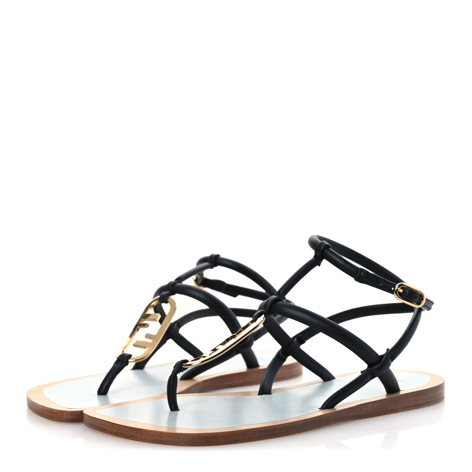 Nappa O’Lock Flat Thong Sandals 37 Black