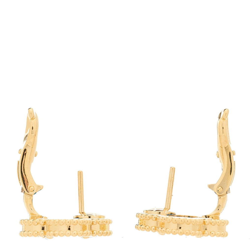 18K Yellow Gold Blue Agate Vintage Alhambra Earrings
