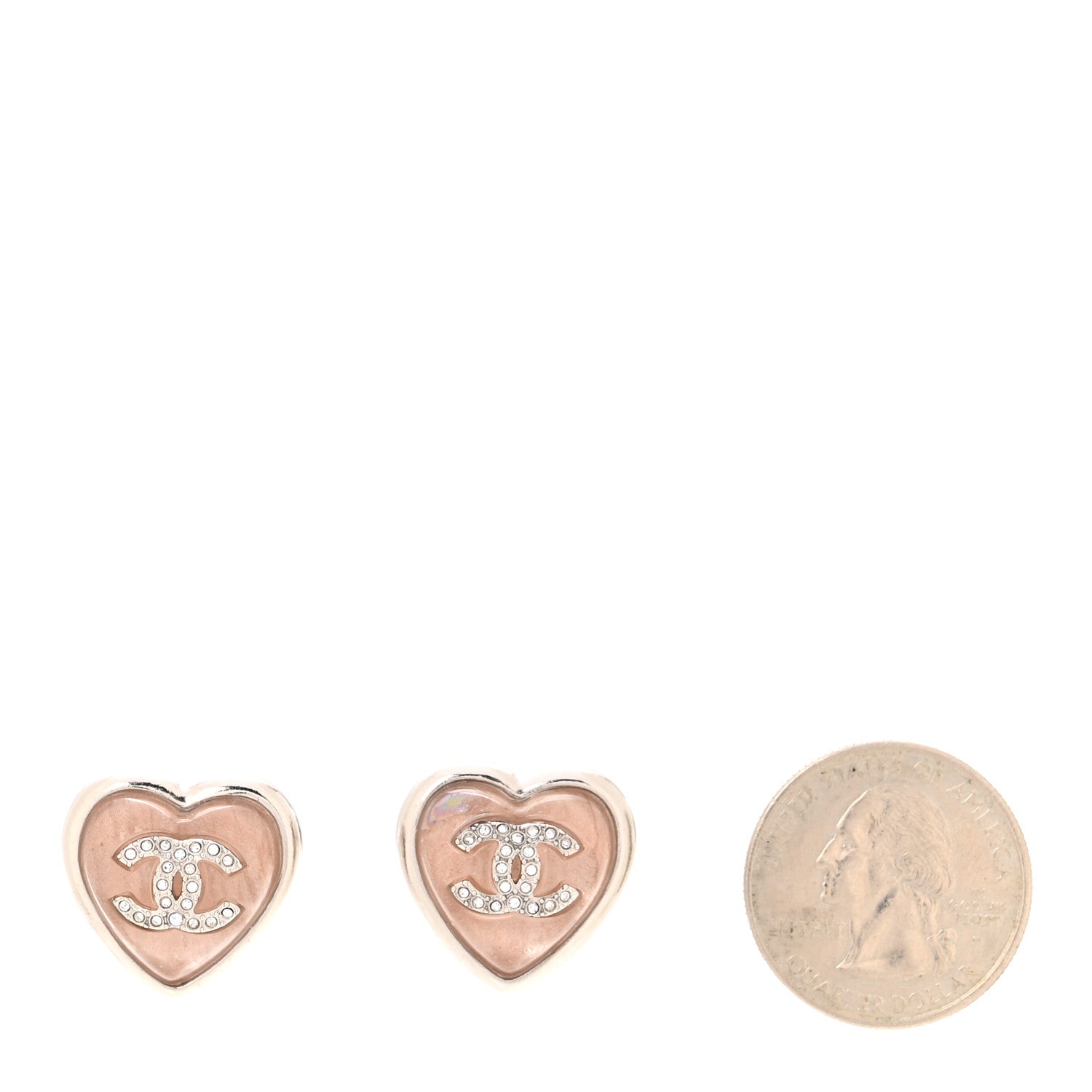 Resin Crystal CC Heart Earrings Pink Silver