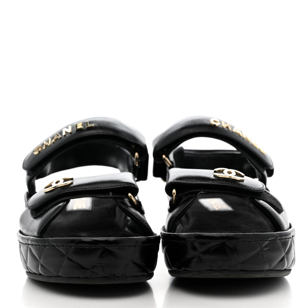 Shiny Calfskin Logo Platform Sandals 39 Black