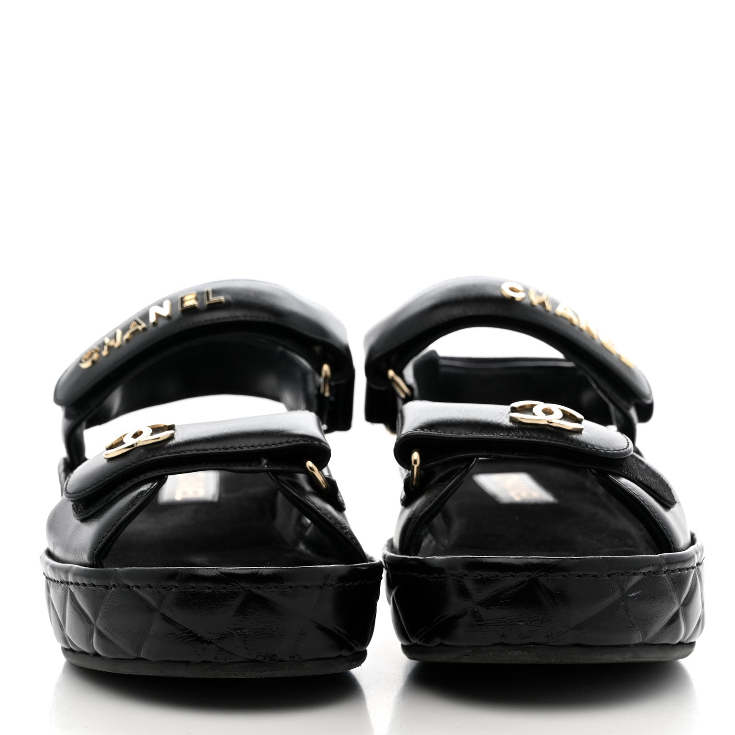 Shiny Calfskin Logo Platform Sandals 39 Black