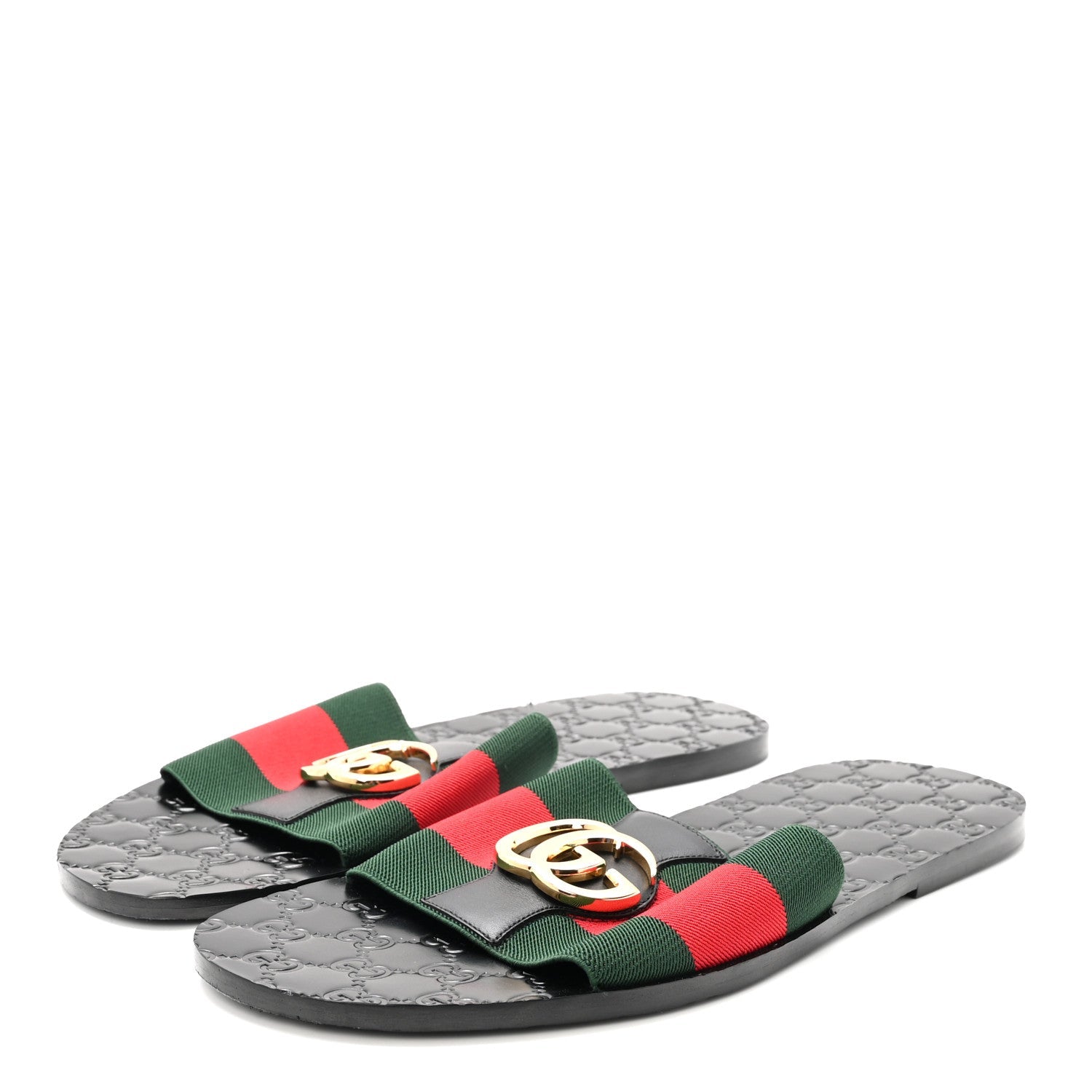 Calfskin Web Interlocking G Mens Riviera Slide Sandals 10 Black Green Red
