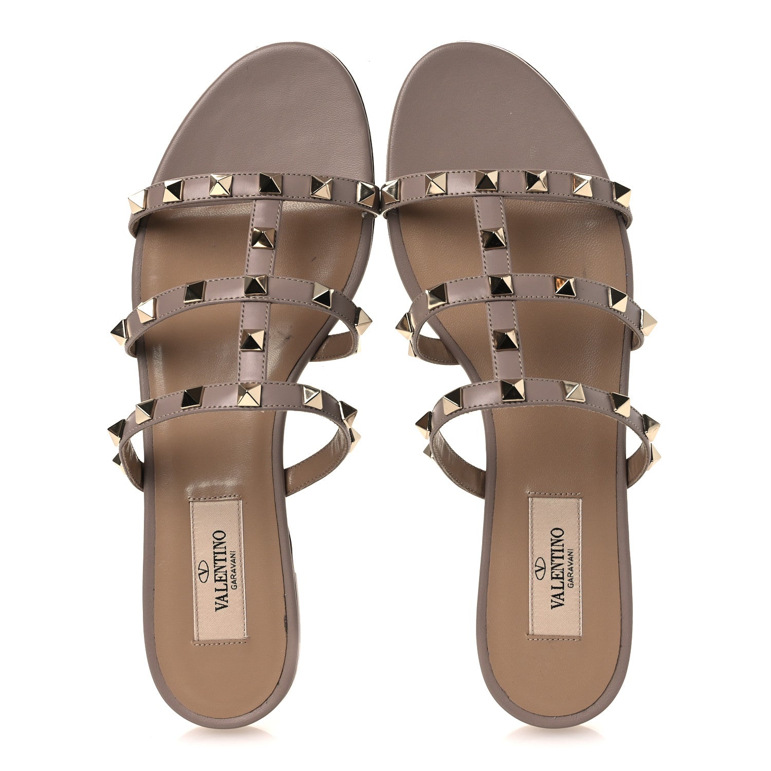 Calfskin Rockstud Caged Flat Slide Sandals 37.5 Poudre