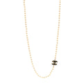 Pearl Beaded Resin CC Long Necklace Black Gold