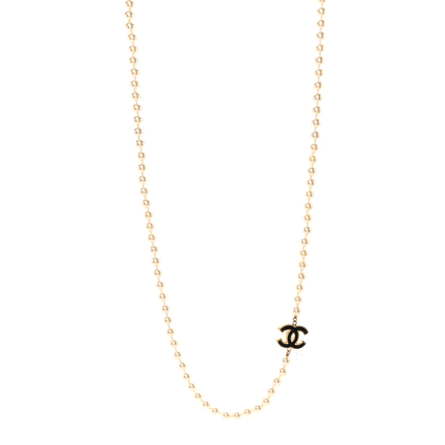 Pearl Beaded Resin CC Long Necklace Black Gold