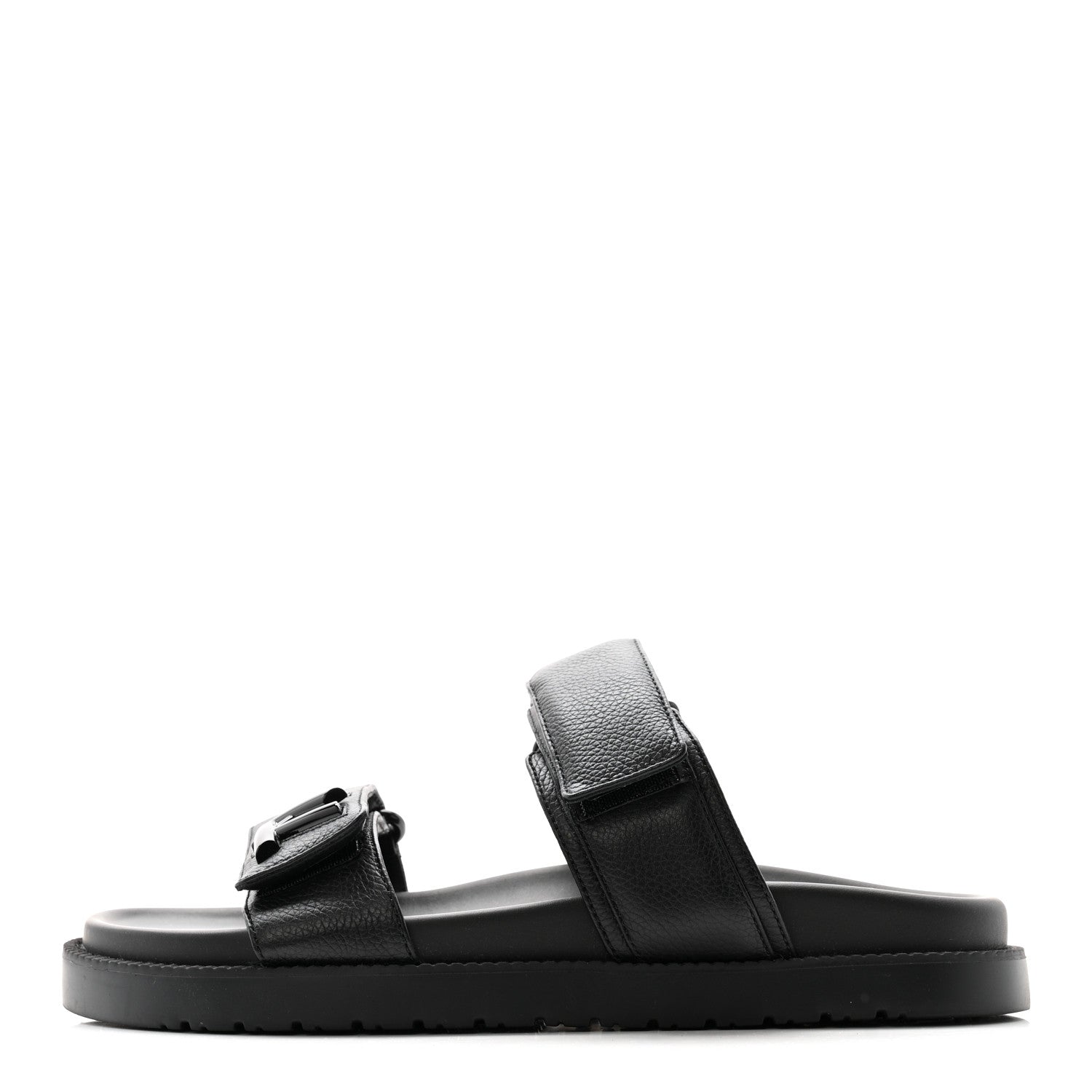 Grained Calfskin Sunset Comfort Flat Sandals 38 Black