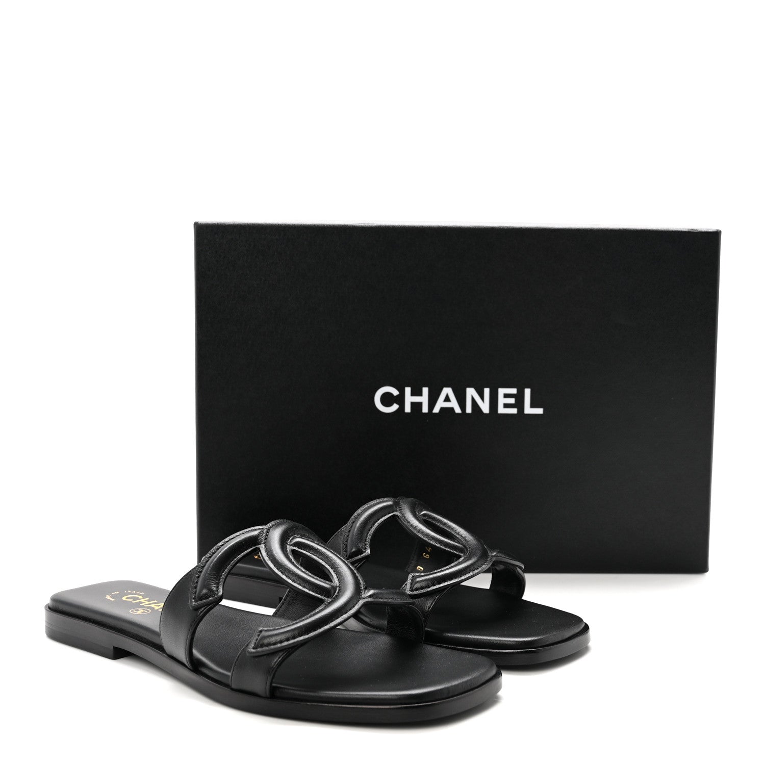 Lambskin CC Cut Out Mules Sandals 36 Black
