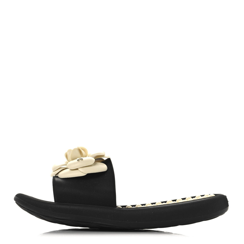 Thermoplastic PVC Camellia Mule Sandals 36 Black Ivory
