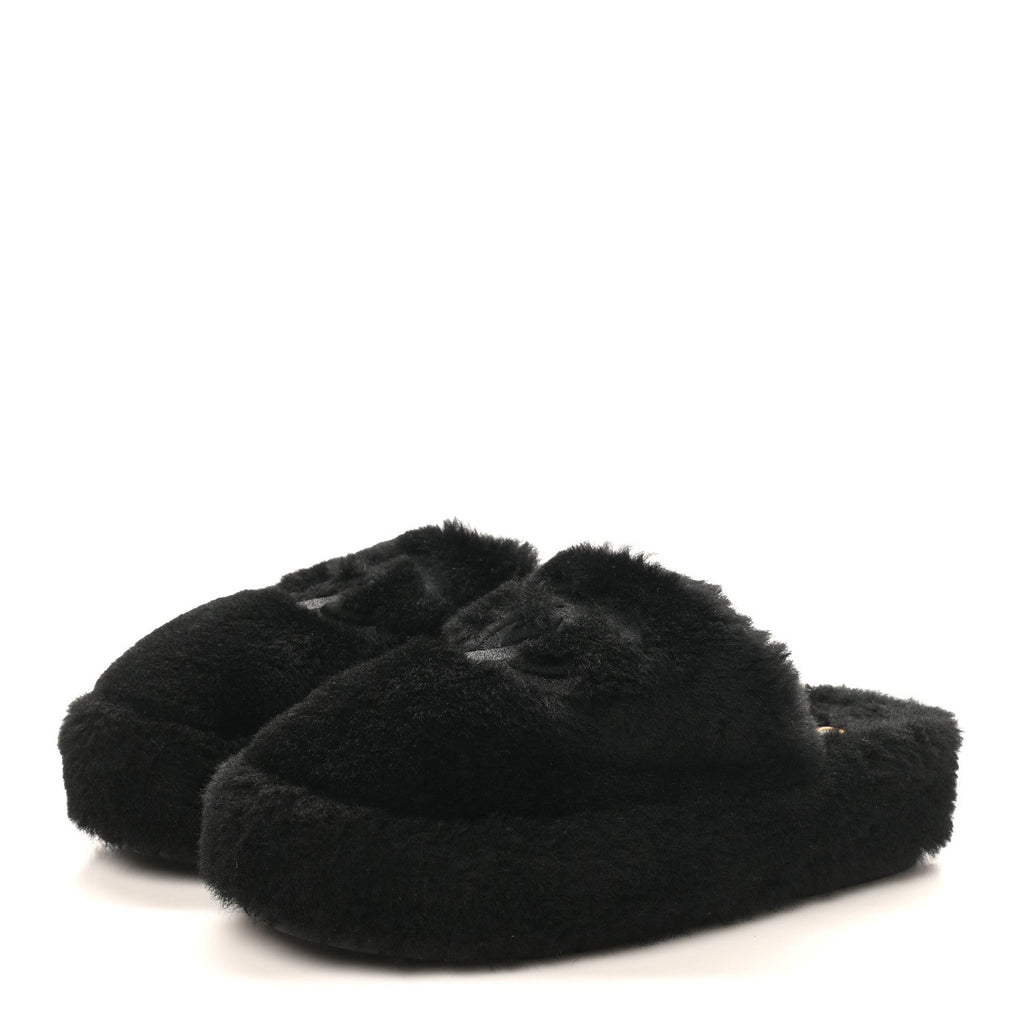 Shearling CC Flat Mules 36 Black