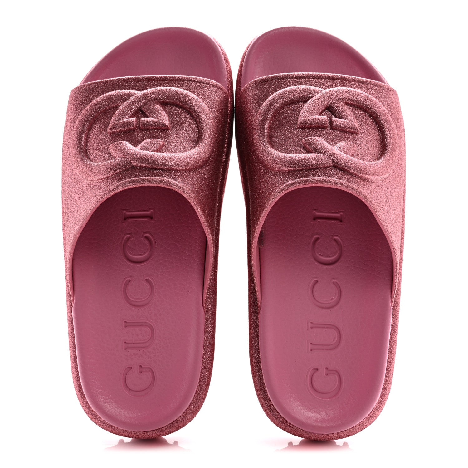Glitter Rubber Womens Interlocking G Platform 42mm Slide Sandals 36 Rose