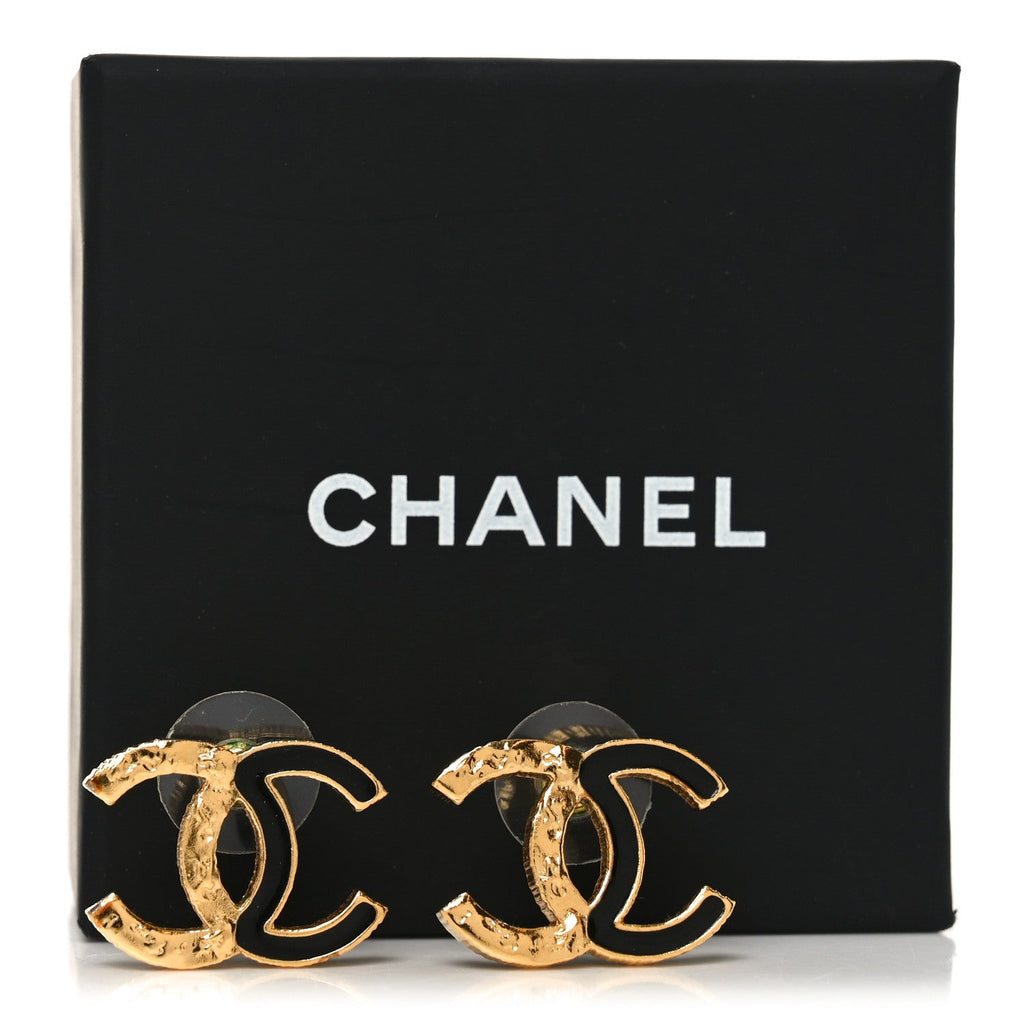 Enamel CC Earrings Black Gold