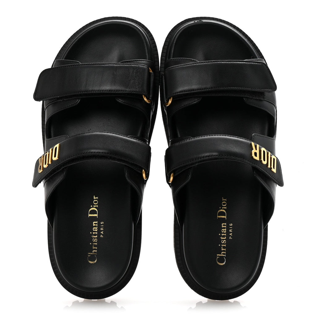 Lambskin Dioract 10mm Slide Sandals 39.5 Black