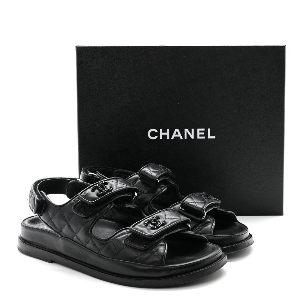 Lambskin Velcro Dad Sandals 38.5 Black