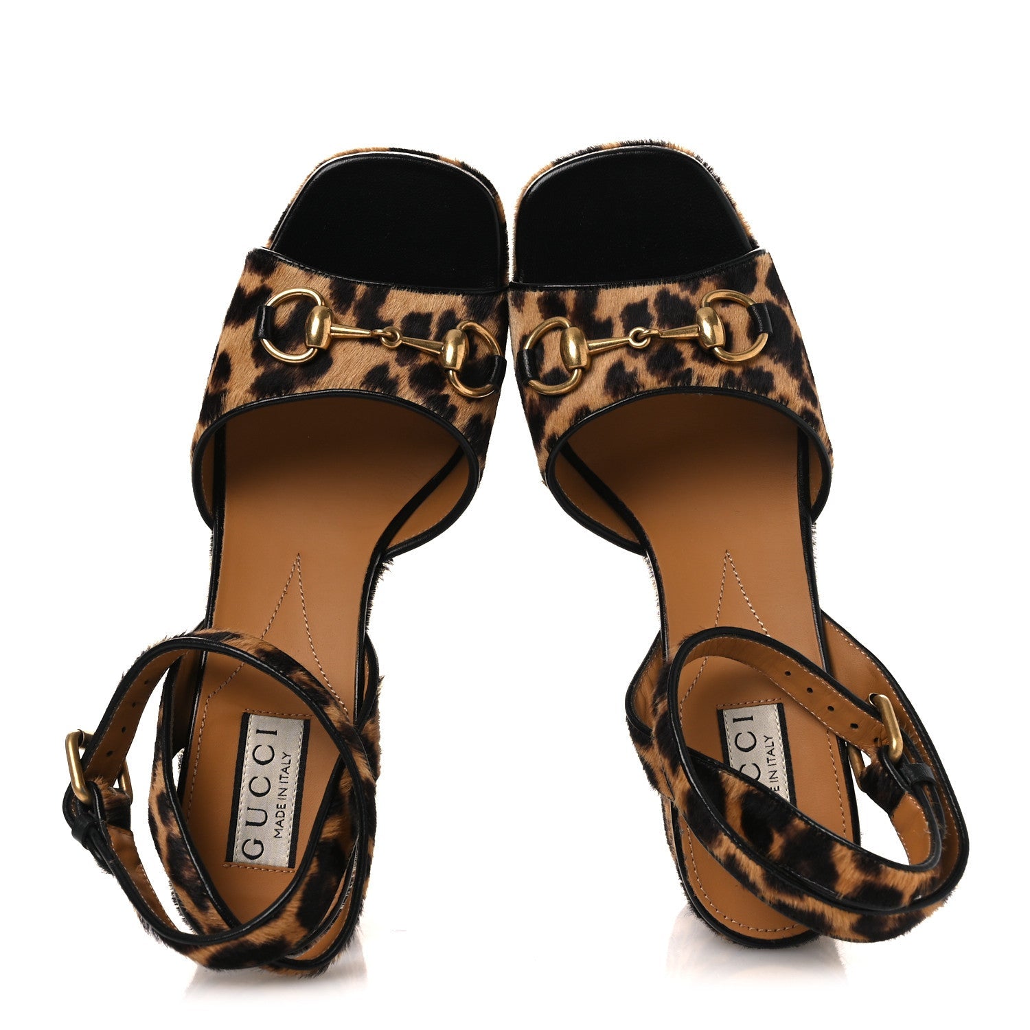 Calf Hair Leopard Print Horsebit 25/60mm Platform Sandals 38.5 Hazelnut Black