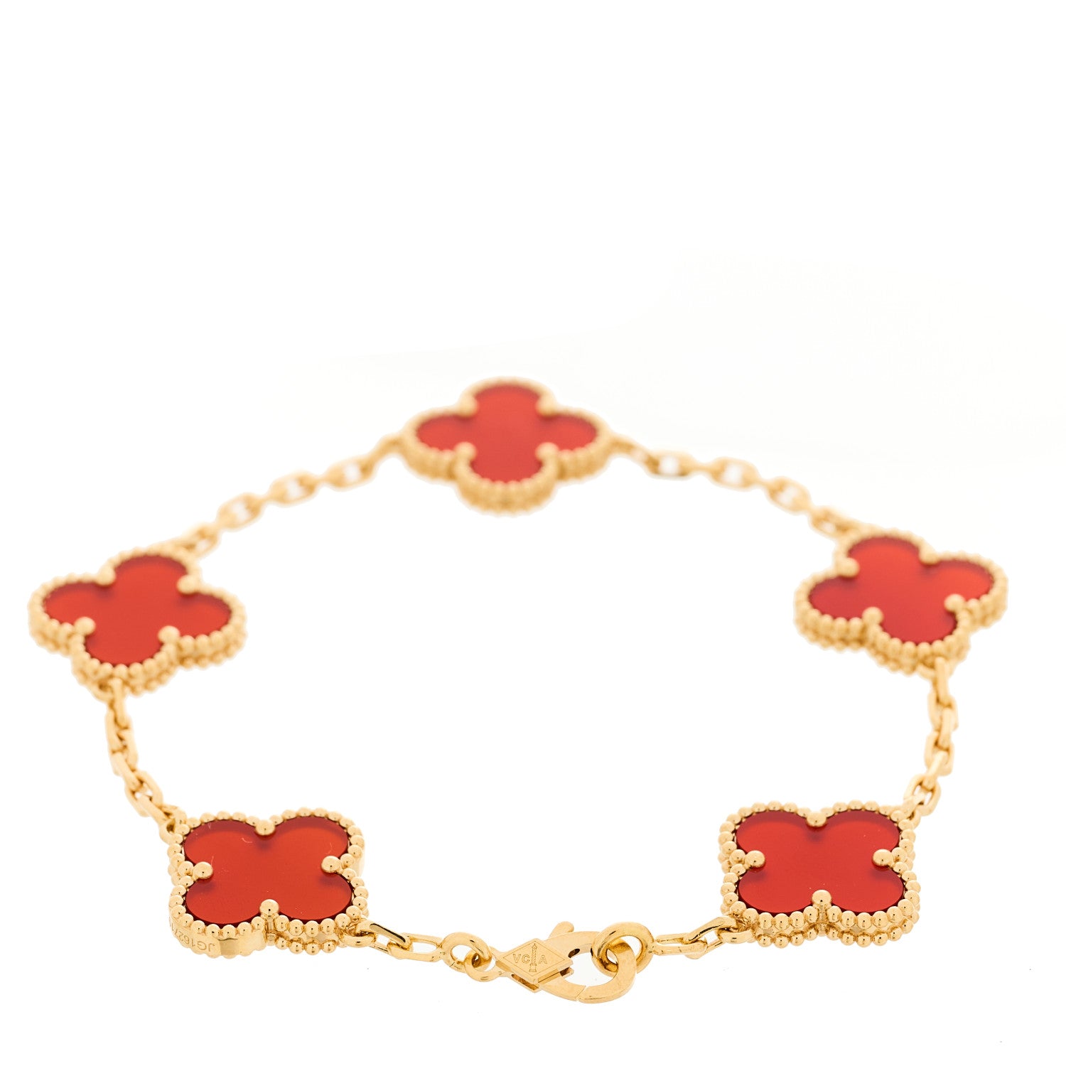 18K Yellow Gold Carnelian 5 Motifs Vintage Alhambra Bracelet