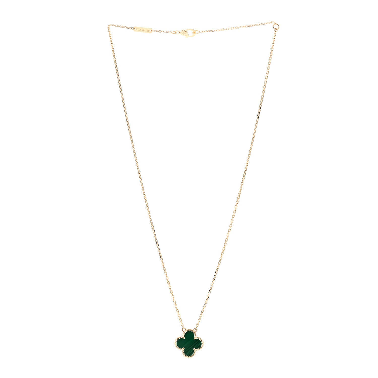 18K Yellow Gold Malachite Vintage Alhambra Pendant Necklace
