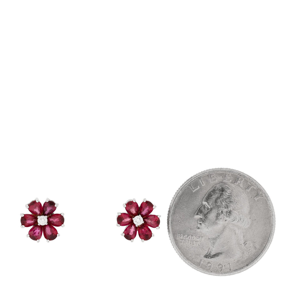 Platinum Ruby Diamond Forget Me Not Earrings