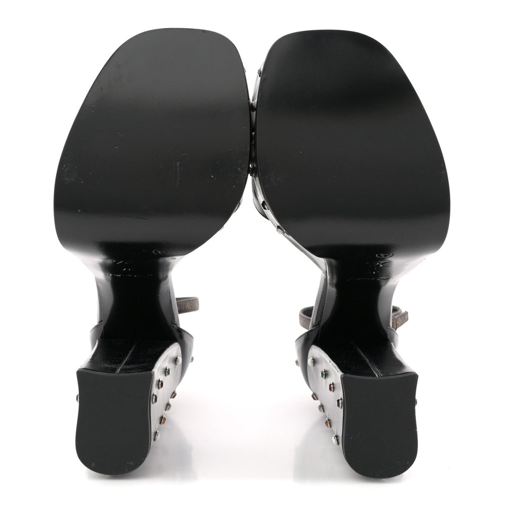 Calfskin Studded Fame Platform Sandals 37 Black