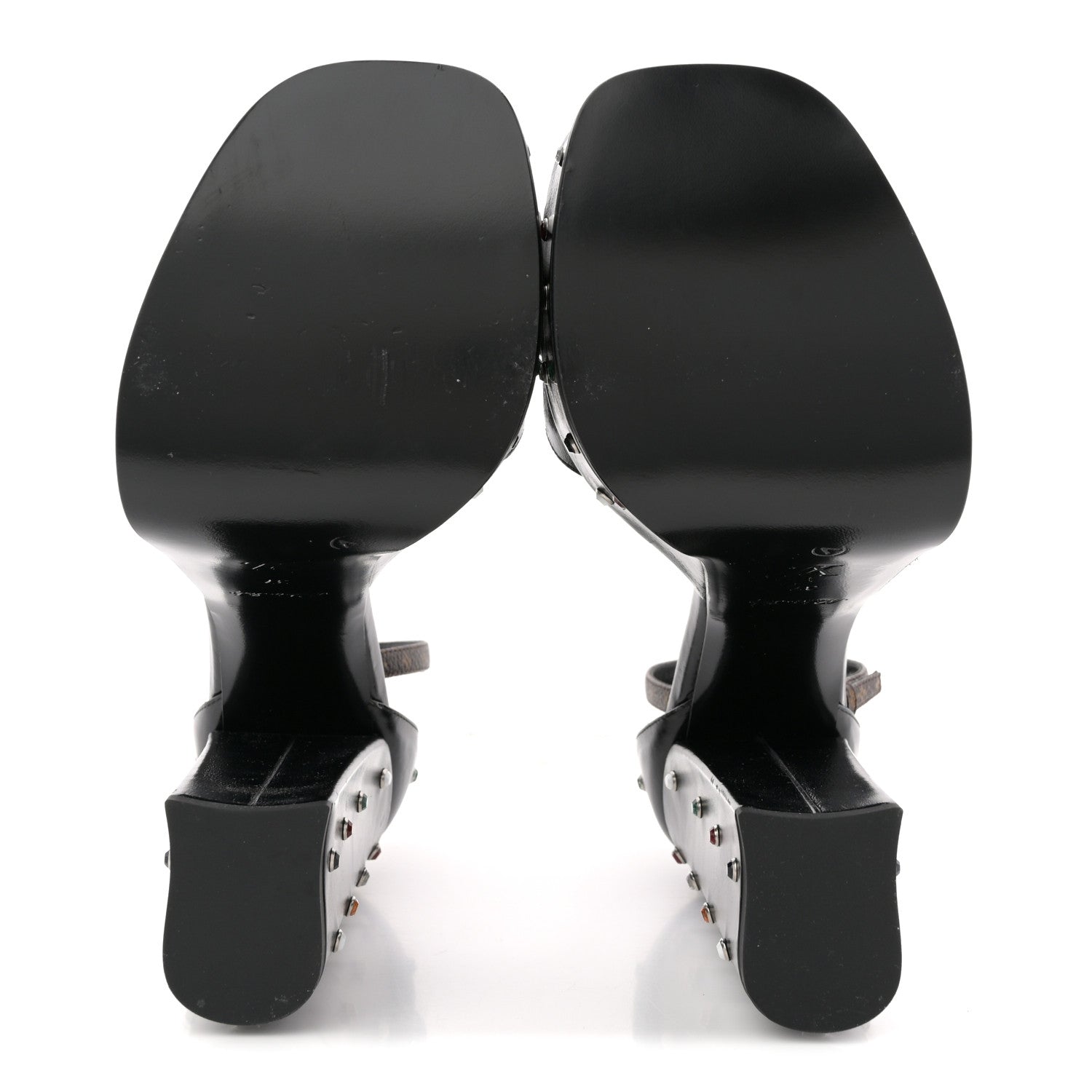 Calfskin Studded Fame Platform Sandals 37 Black