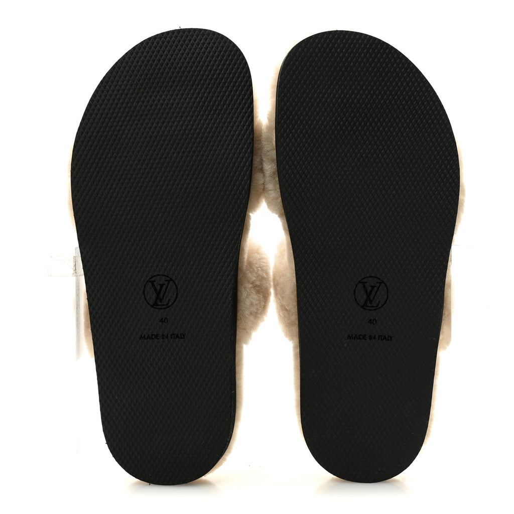 Shearling LV Sunset Flat Comfort Mule 40 Beige