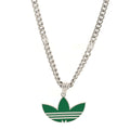 X ADIDAS Enamel Trefoil Gourmette Pendant Necklace Silver Green