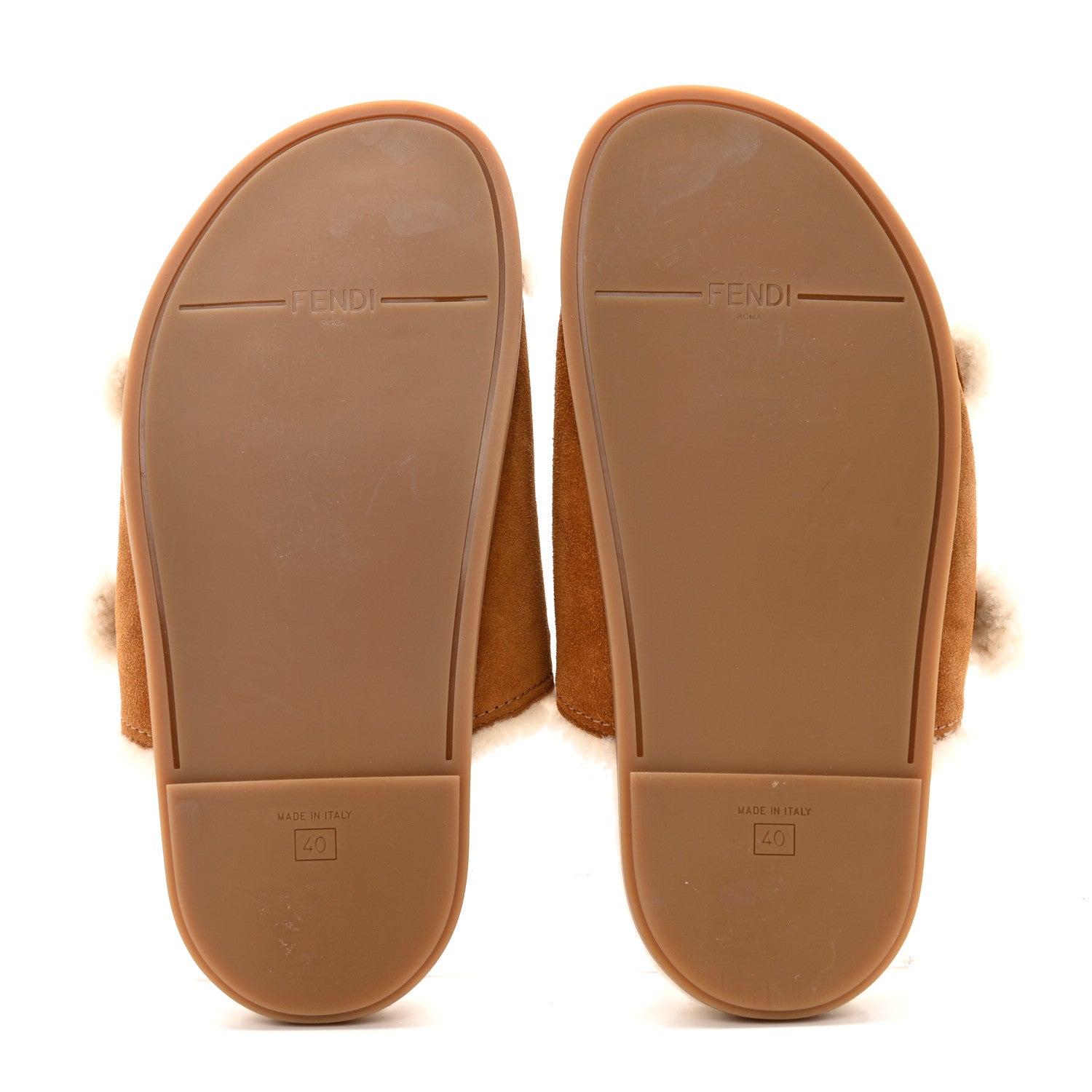 Suede Shearling Fendi Feel Buckled Slide Sandals 40 Beige Latte