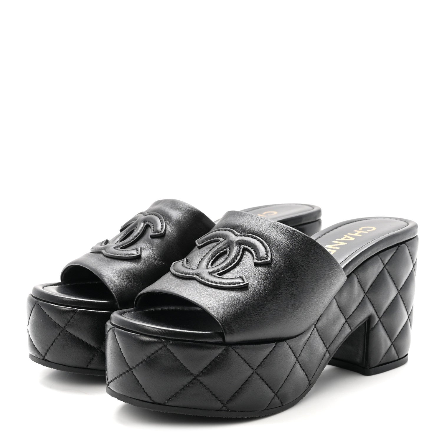 Lambskin Quilted CC Platform Mules 37.5 Black