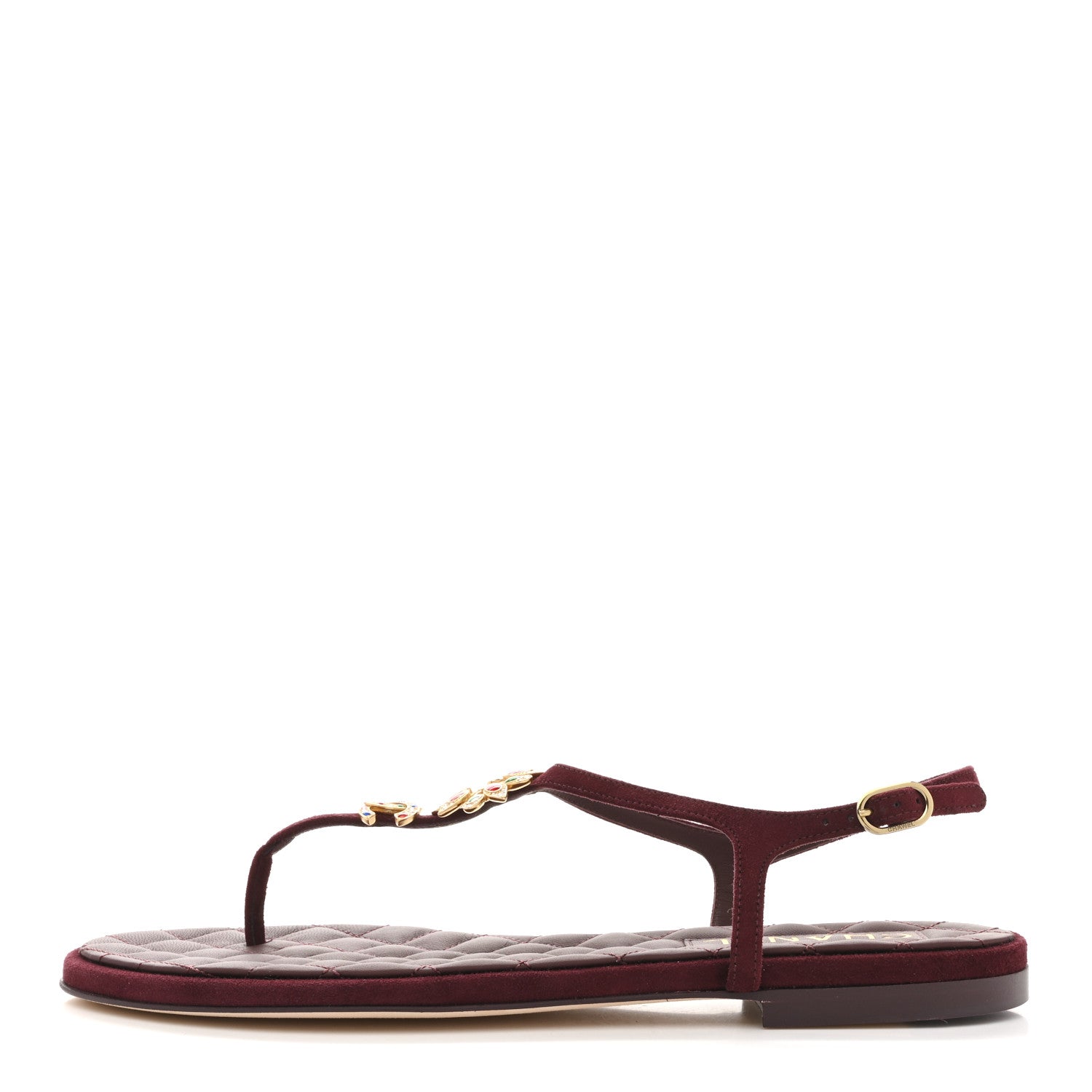 Suede Calfskin CC Crystal Thong Sandals 40.5 Burgundy
