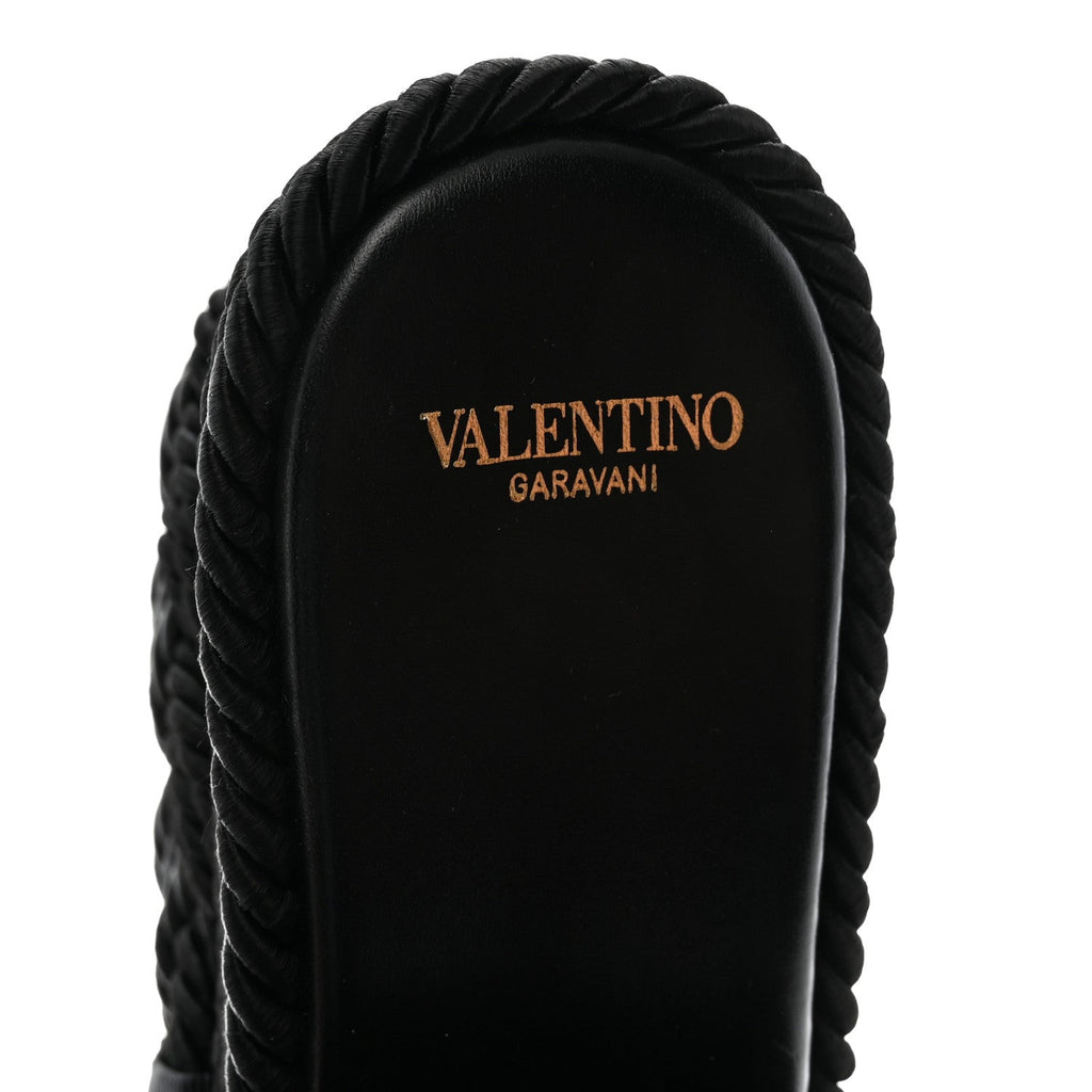 Calfskin Silk Torchon Vlogo Platform Espadrille 100 Wedge Sandals 39 Black