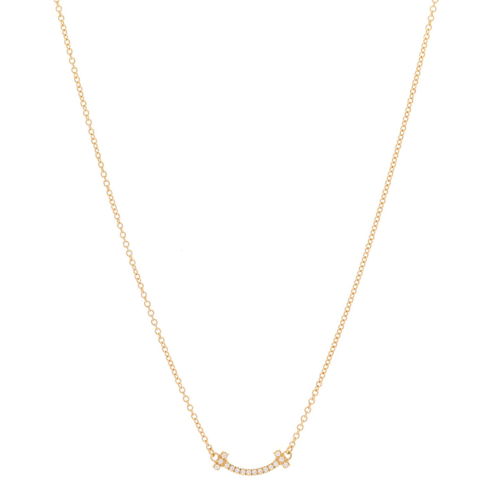 18K Yellow Gold Diamond Mini T Smile Pendant Necklace