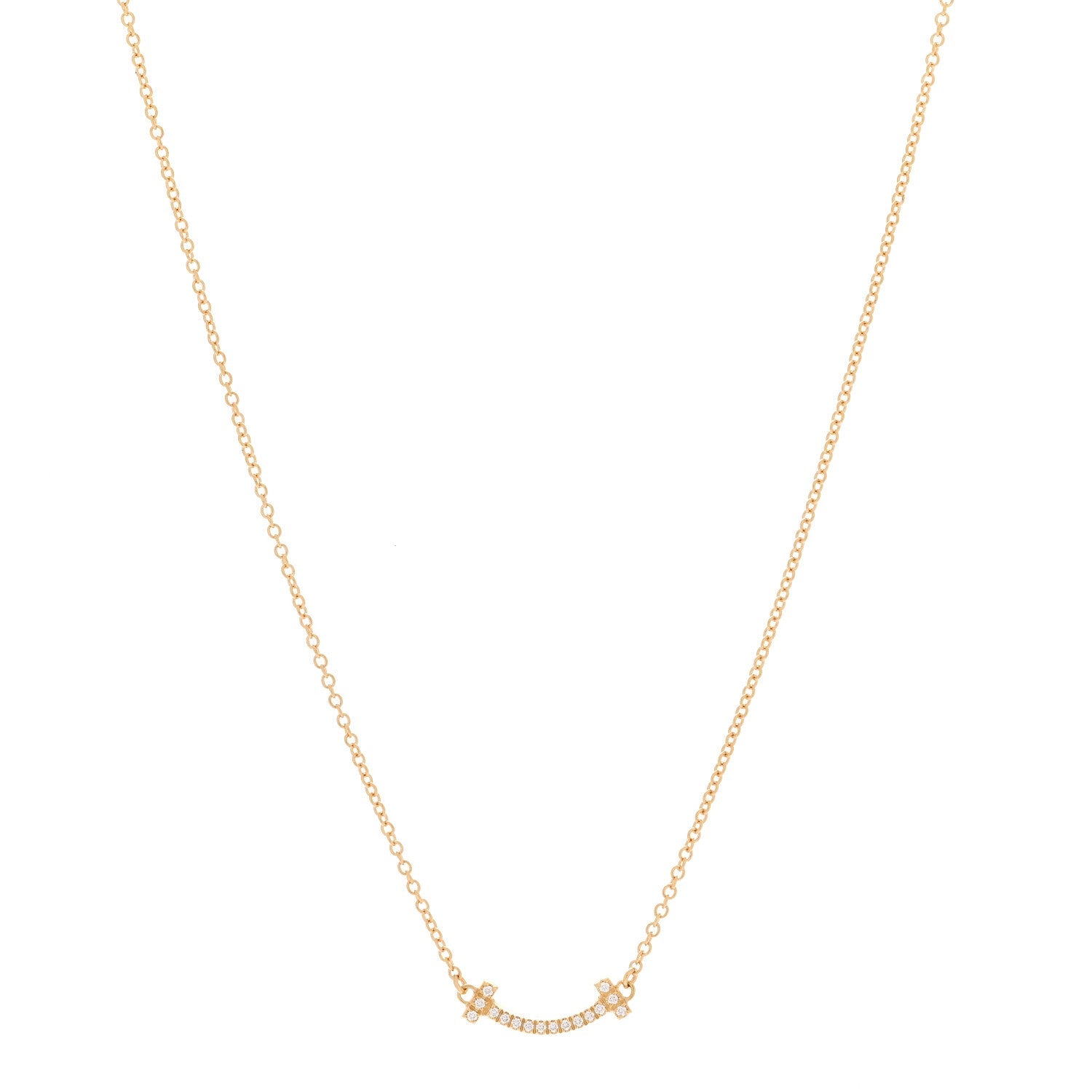 18K Yellow Gold Diamond Mini T Smile Pendant Necklace