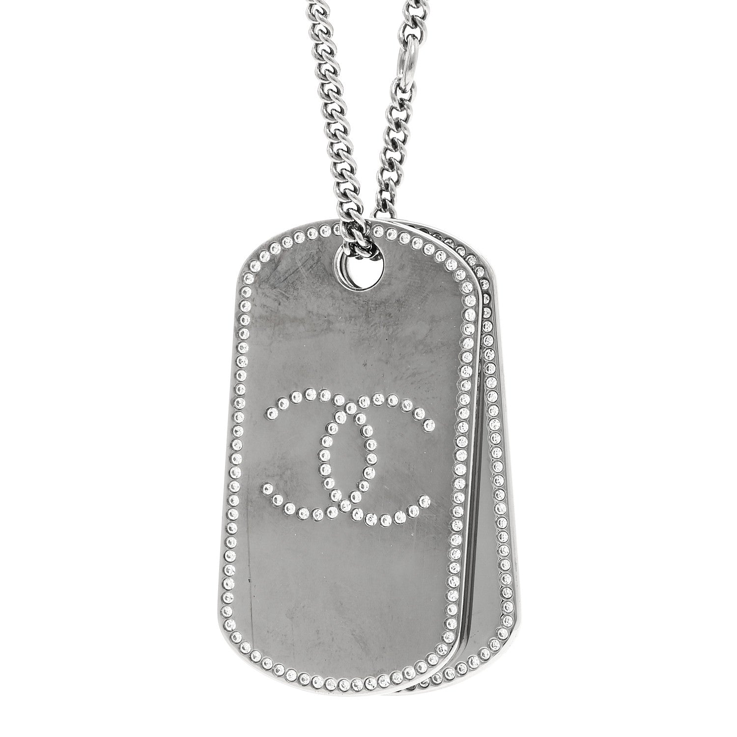 Metal Crystal Ruthenium Dog Tag Charm Necklace Black