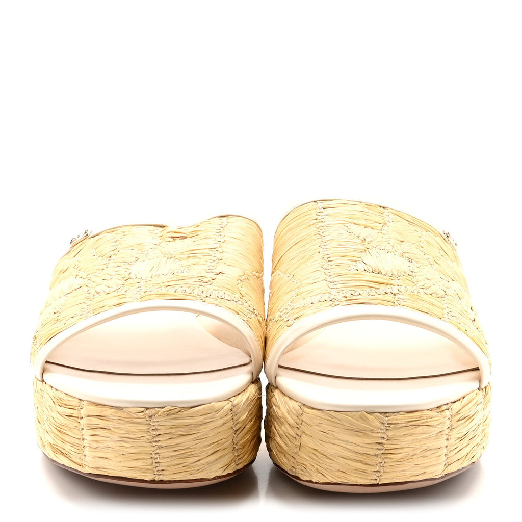 Woven Straw Flatform 25/45mm Slide Sandals 39.5 Light Ivory