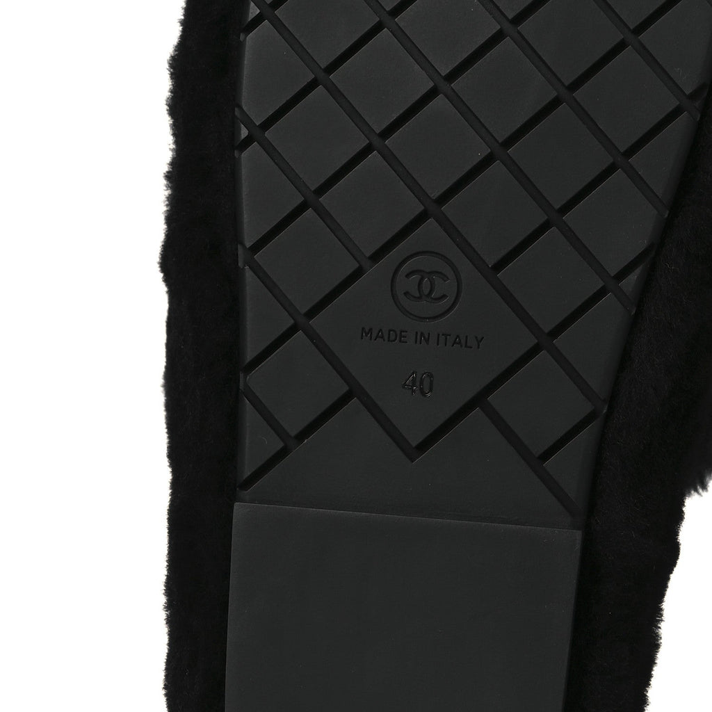 Shearling CC Flat Mules 40 Black