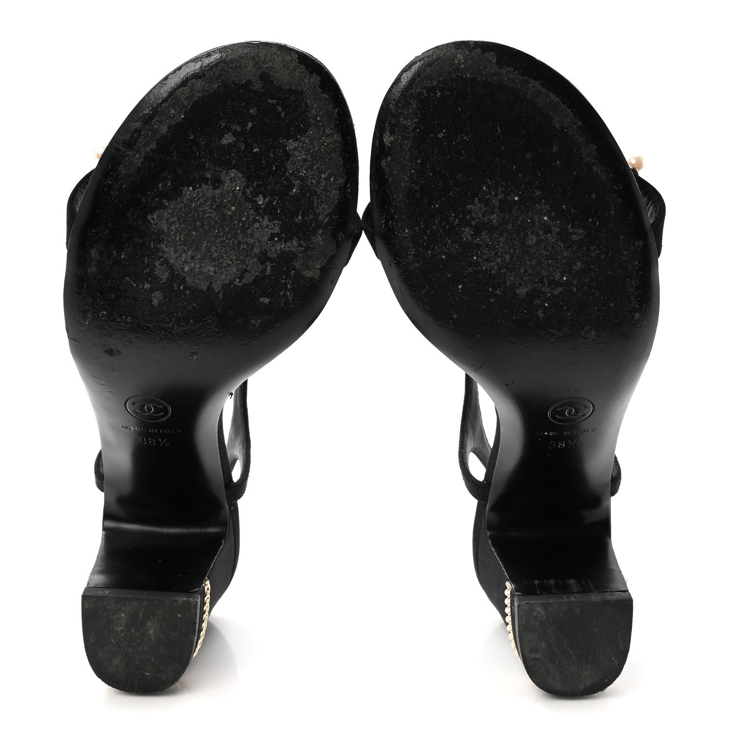 Grosgrain Pearl Chain CC Sandals 37.5 Black