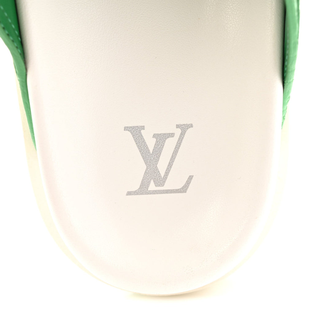 Calfskin Embossed Mens Script Trainer Mules 8 Green White
