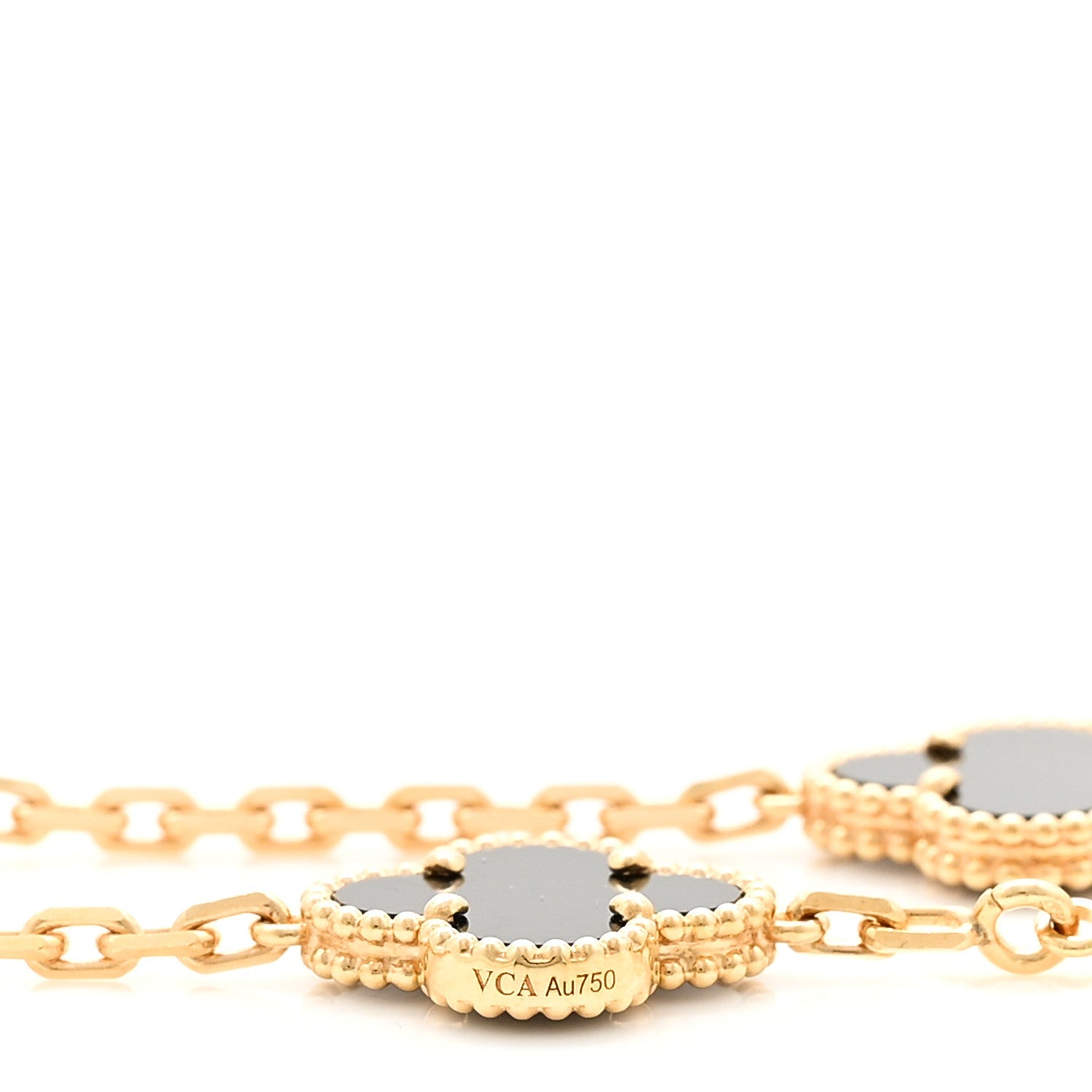 18K Yellow Gold Black Onyx 10 Motifs Vintage Alhambra Necklace