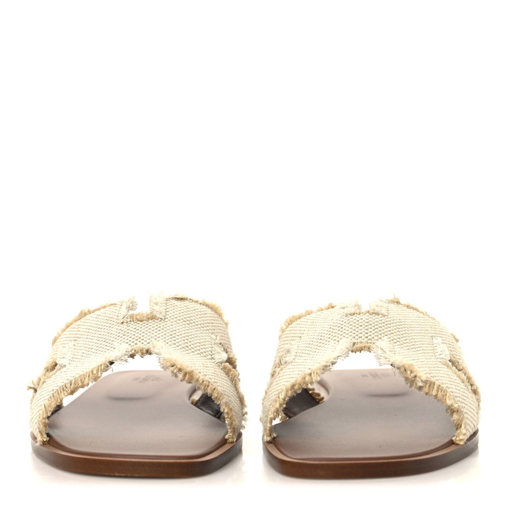 Linen Canvas Fringe Oran Sandals 39 Beige