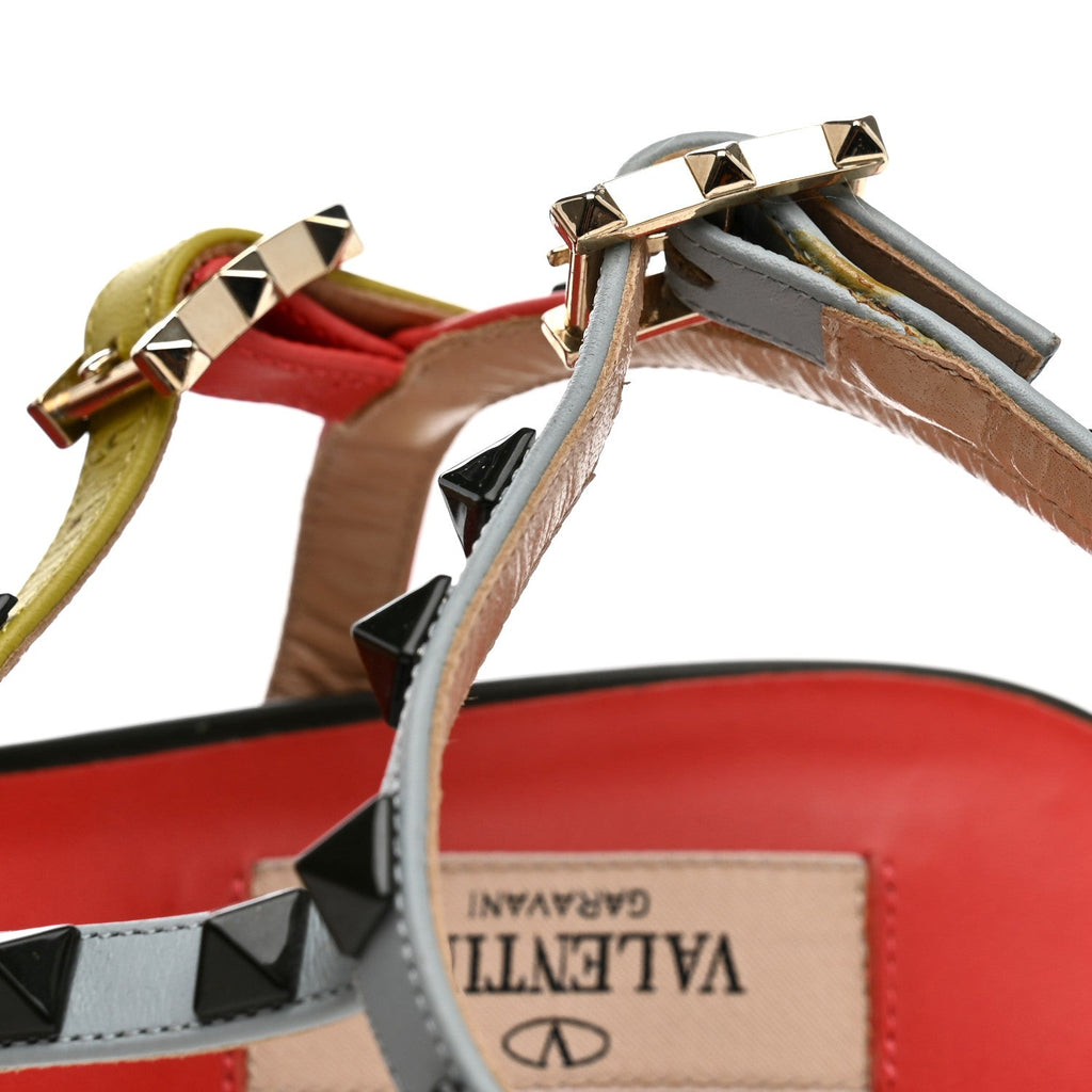 Calfskin Rockstud 90mm City Sandals 39 Coral Sky Army