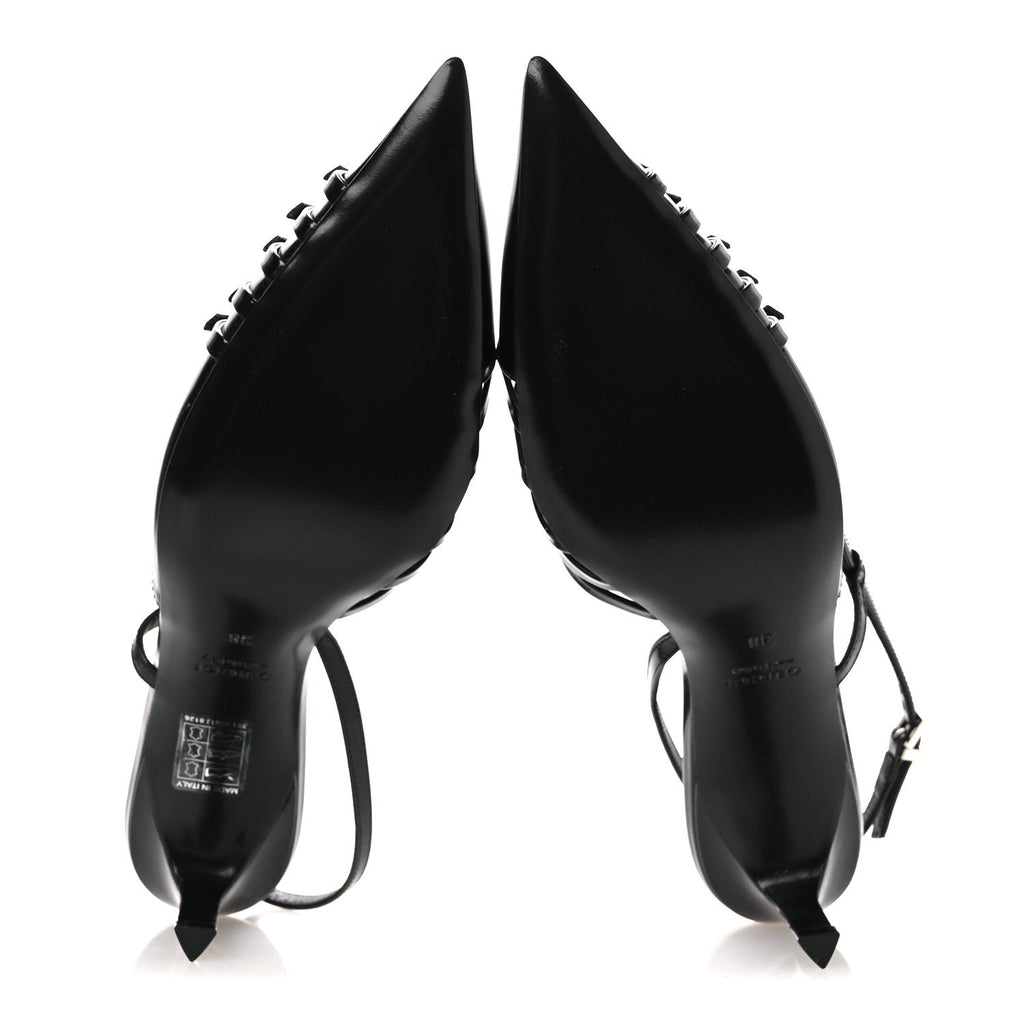 Patent Regent Calfskin Walma 65 Buckle Slingback Pumps 38 Black