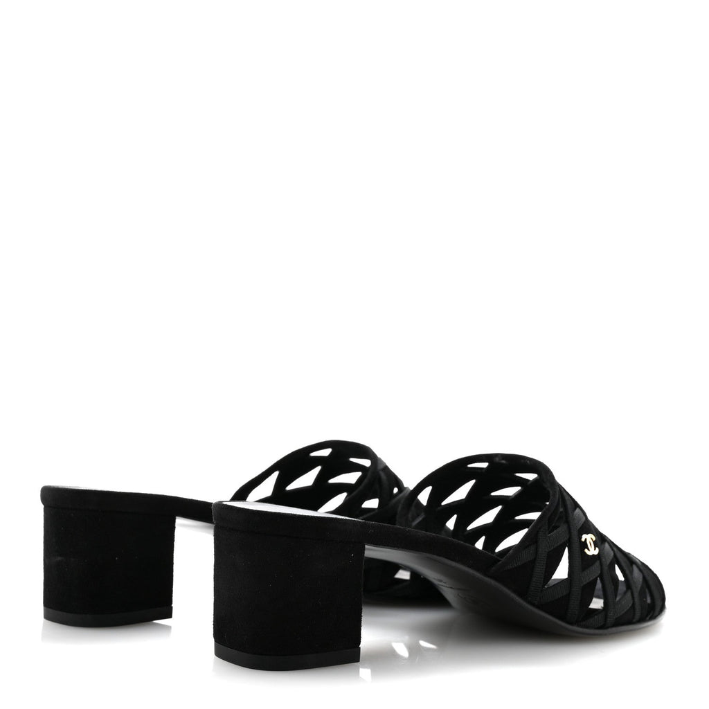 Suede Kidskin Grosgrain Sandals 39 Black