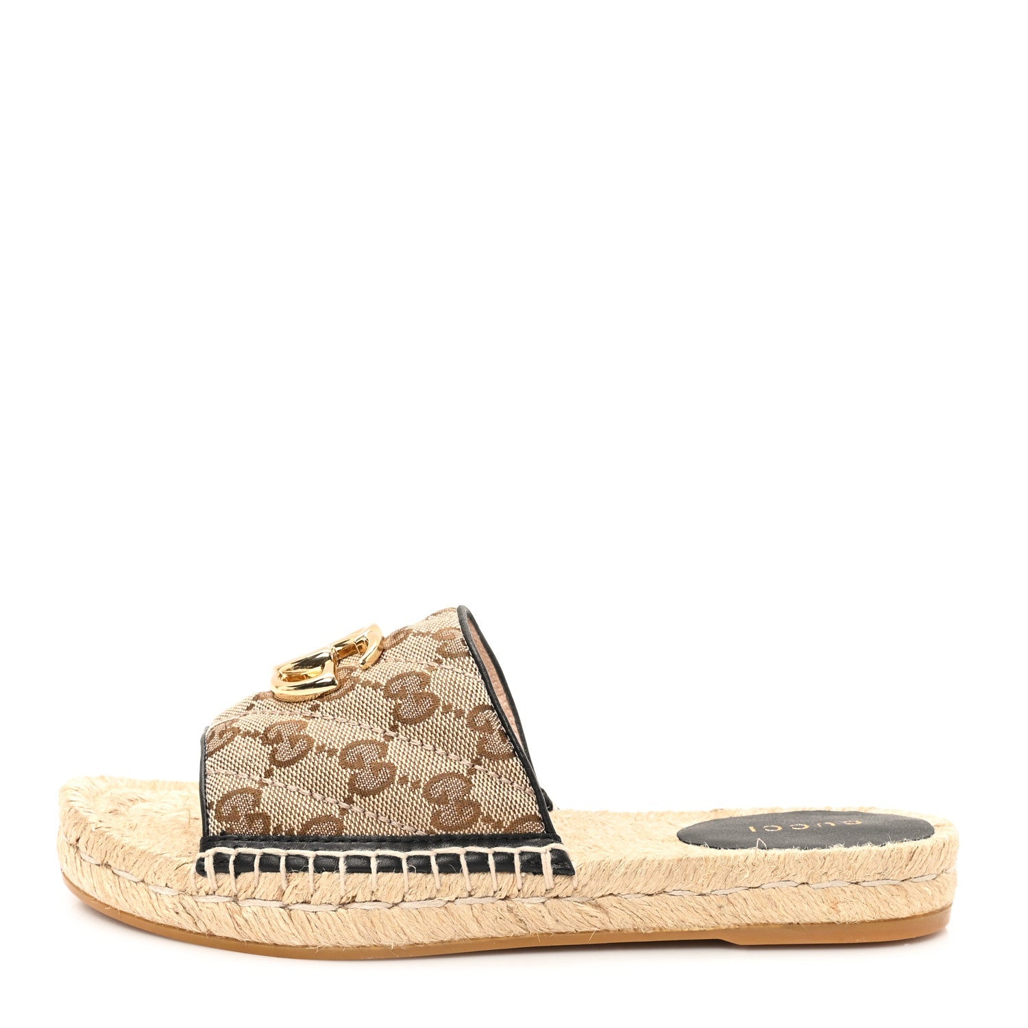 Monogram Matelasse GG Marmont Espadrille 20mm Slide Sandals 35 Beige Ebony Black
