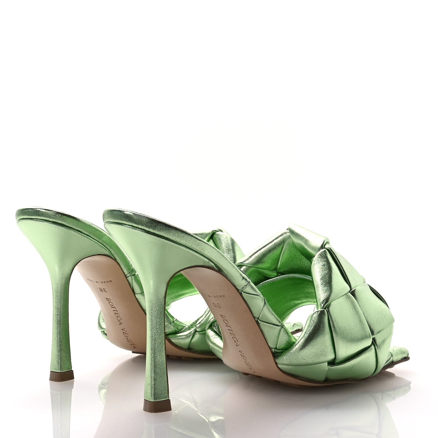 Metallic Nappa Maxi Intrecciato Lido 90mm Mule Sandals 38 Pistachio