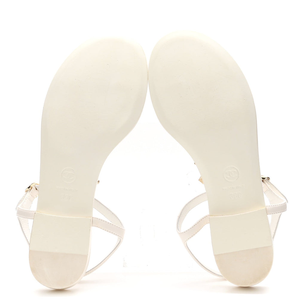 Lambskin Pearl Crystal CC Thong Sandals 39 White